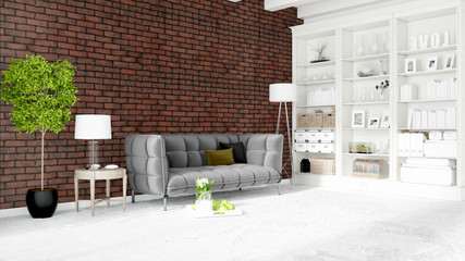 Modern bright interior . 3D rendering