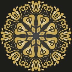 Oriental vector round golden pattern with arabesques and floral elements. Traditional classic ornament. Vintage pattern with arabesques