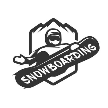 Jumping snowboarder monochrome logo.