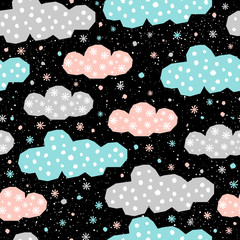 Clouds seamless pattern background. Hand drawn abstract geometric clouds
