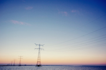 power lines. Beauty world. Fantastic sunset. Ukraine Europe.