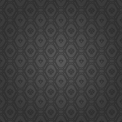 Seamless vector dark pattern. Modern geometric ornament with royal lilies. Classic vintage background