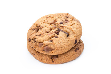 Chocolate chip cookies isolated on white background.