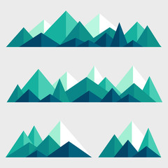 Set of polygonal mountain ridges. Vector design elements for illustration of nature. 