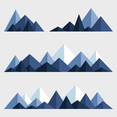 Set of polygonal mountain ridges. Vector design elements for illustration of nature. 