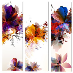 Floral vertical brochures set with leafs painted in watercolor s