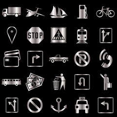 Fototapeta premium Metallic Transportation and Traffic Icons Set