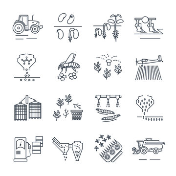 set of thin line icons agriculture, farming, crop production