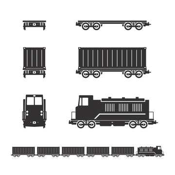 Vector of railroad transportation with different parts isolated on white background.