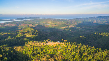 Obraz premium see fog in forest on hilltop inside the middle field of national park