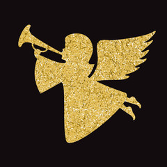 Gold vector angel silhouette on black background