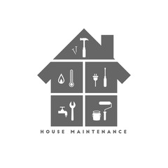 House maintenance concept with different work tool icons