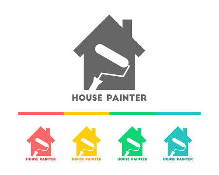 House painter concept with paint roller. Colorful logo set.