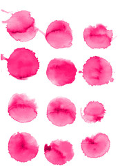 Colorful abstract watercolor circle with splashes and spatters. Modern creative watercolor background for trendy design.