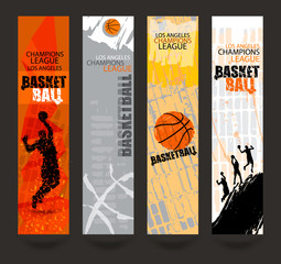 Fototapeta premium Set of banners for basketball. Sports Templates. Grunge style. Abstract background. Players in basketball. Hand drawing textures. EPS file is layered(clipping mask).