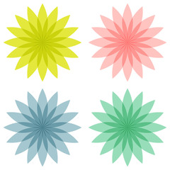 Geometrical mod bright flowers. Vector isolated illustration.