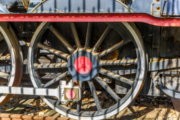View of a wheel of a locomotive