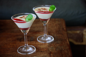 Italian dessert panacotta glass