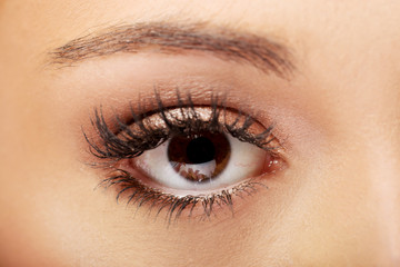 Female eye with long eyelashes.