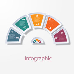 semicircle diagram with five multicolored elements