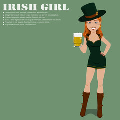 Full body of Irish girl holding a glass of beer
