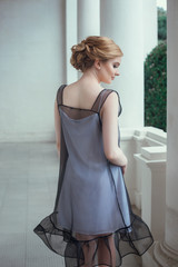 Beautiful woman posing long dress in Livadia