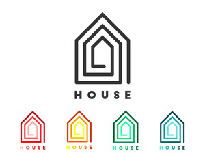House logo in modern line art style. Colorful set and abstract design. 