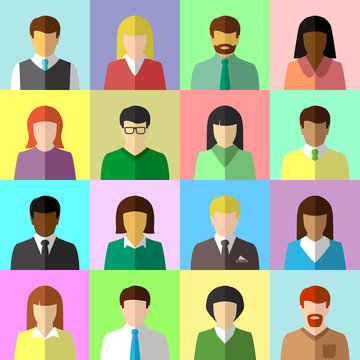 Flat avatar set of diverse business people 