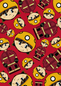 Cute Cartoon UK Fireman - Firefighter Pattern