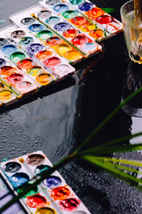 Paint watercolor on black