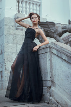 Beautiful woman posing long dress in Livadia