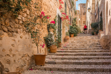 stairs in medieval street in tuscany
