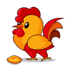 cute cartoon rooster with a grain