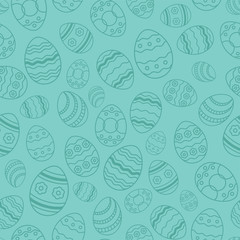 Vector Egg thin line seamless blue background. Greeting easter card backdrop illustration EPS10
