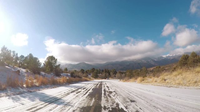 POV point of view - Driving through Garden of the Gods on late morning in the Winter