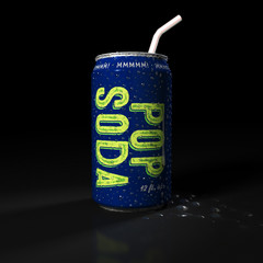 A chilled can of soda with straw
