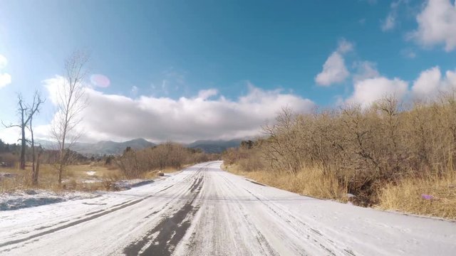 POV point of view - Driving through Garden of the Gods on late morning in the Winter