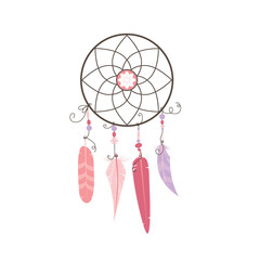 dream catcher with feathers pink on a white background