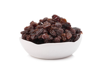 Raisins on a white background.