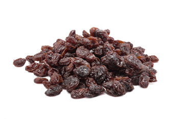 Raisins on a white background.