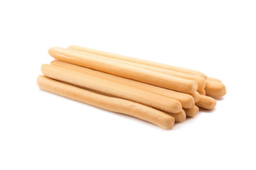 Toasted wheat bread sticks isolated on a white background.