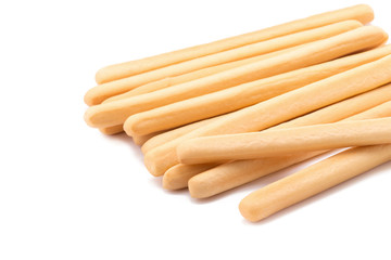 Toasted wheat bread sticks isolated on a white background.
