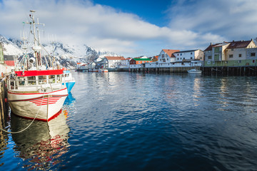 Picturesque fishing village Henningsvaer on Lofoten islands in Norway