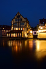 Naklejka premium Bamberg, Germany – Night view in the historical town of Bamberg, Bavaria, region Upper Franconia, Germany