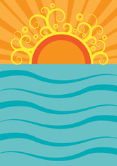 Fototapeta premium Vector summer background. Sea and sun on flat design