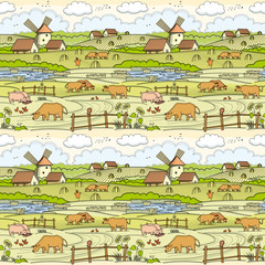 Obraz premium Village landscape. Seamless background