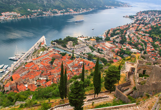 Landscape Kotor bay in Montenegro. Balkans, Adriatic sea, Europe.