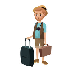 man with suitcases over white background. colorful design. people traveling concept. vector illustration