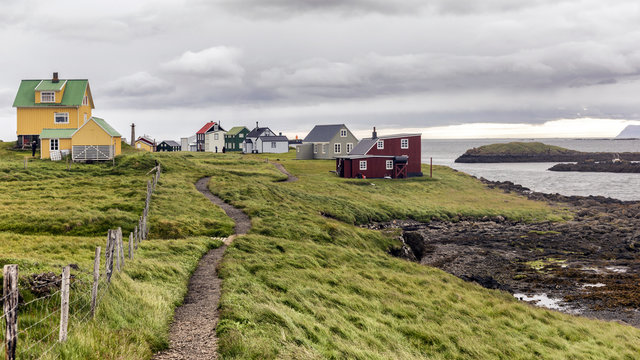 Hhouses on Flatey island in Iceland