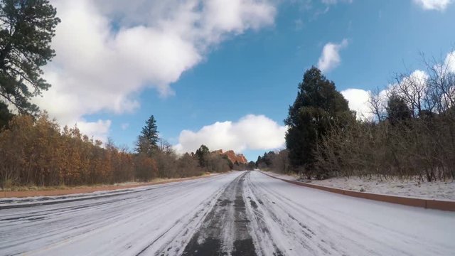 POV point of view - Driving through Garden of the Gods on late morning in the Winter